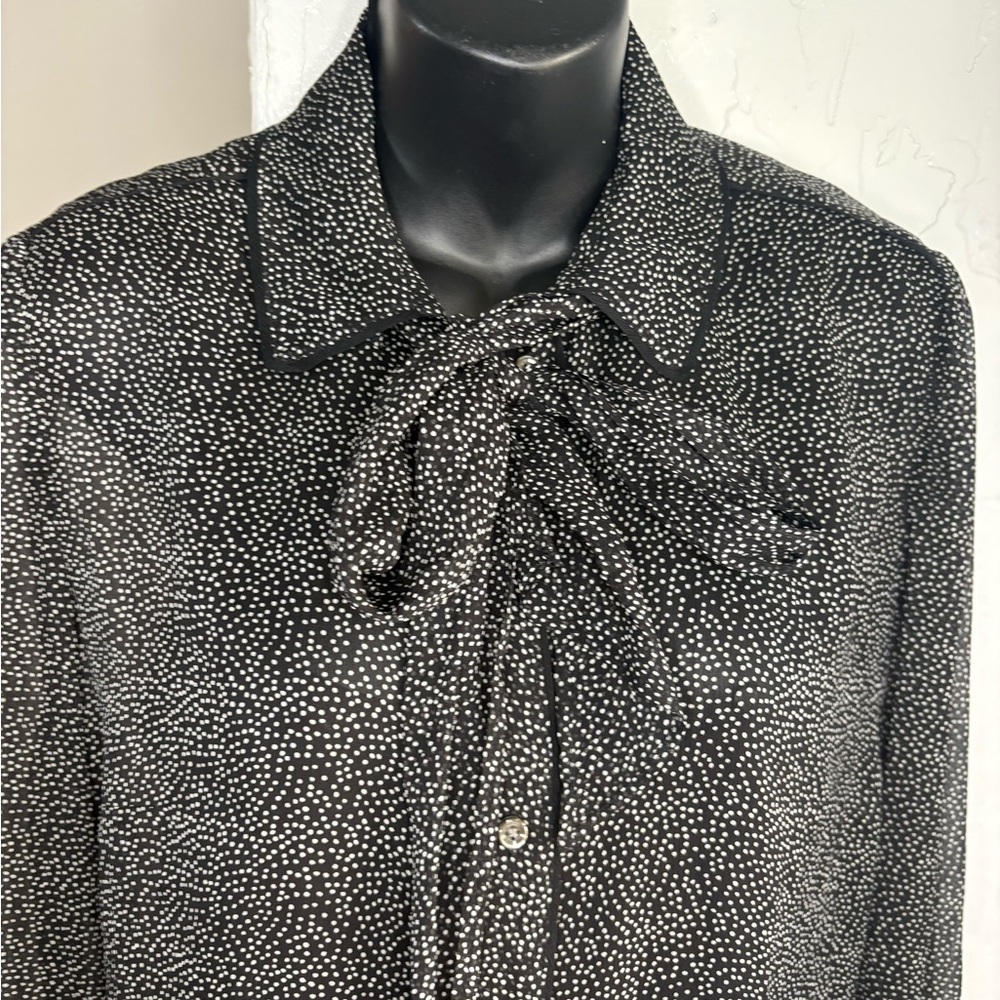 J. Crew Collection Silk secretary sheer black white micro polka dots sz 4 - Picture 8 of 9
